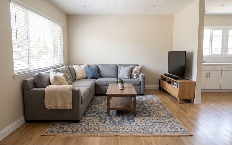 Illustration of a family living room after a regular house cleaning